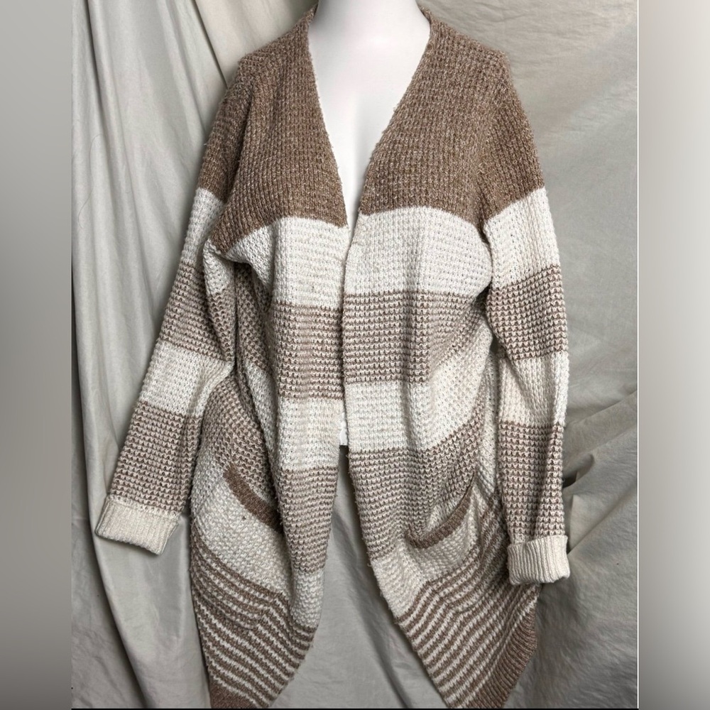 Cozy Striped Cardigan Sweater - Brown and Cream